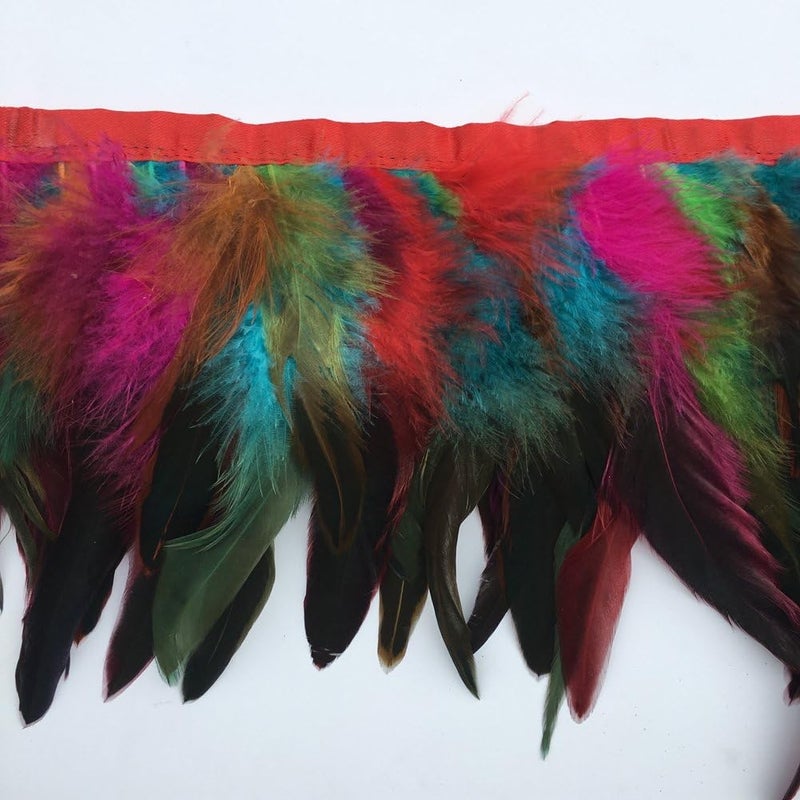 Sowder Rooster Hackle Feather Fringe Trim 5-7" in Width Pack of 5 Yards (Colorful) - Image 2